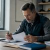 Le patron du garage passe en revue ses dépenses marketing et vérifie ses factures.
