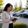 Responsable de parc automobile procédant au contrôle des véhicules de courtoisie