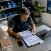 Un gérant de garage en train d’analyser la santé financière de son entreprise