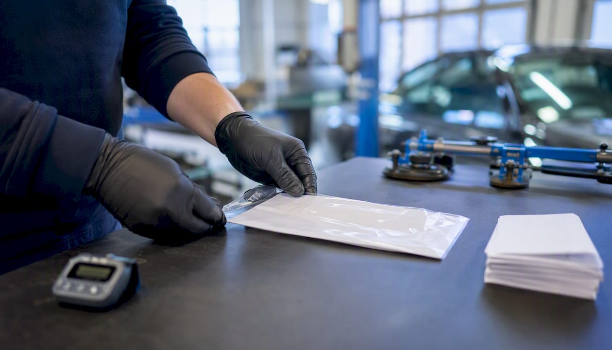 Un technicien procède à la validation d'une facture directement dans l'atelier.