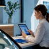 Responsable en train de vérifier un dossier de vitrage automatisé