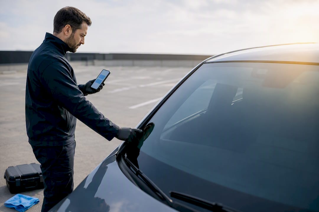 Technicien effectuant une intervention mobile sur vitrage