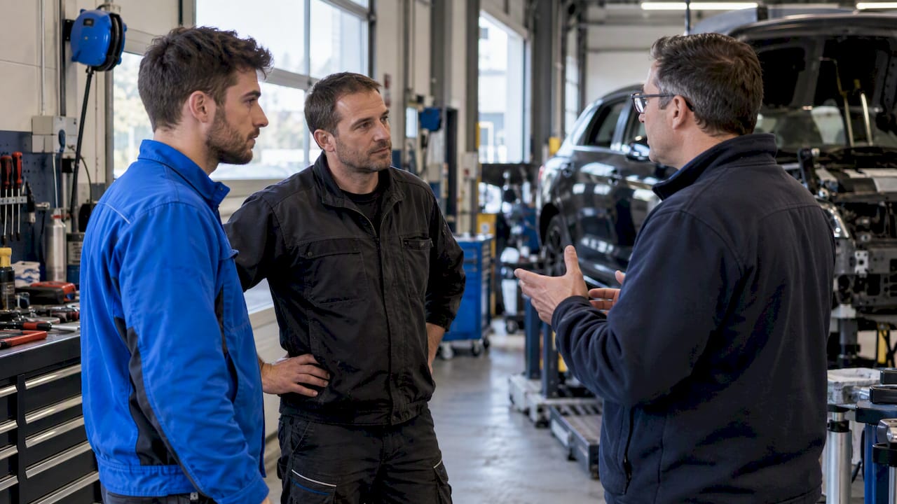 Le responsable et les techniciens lors du point quotidien